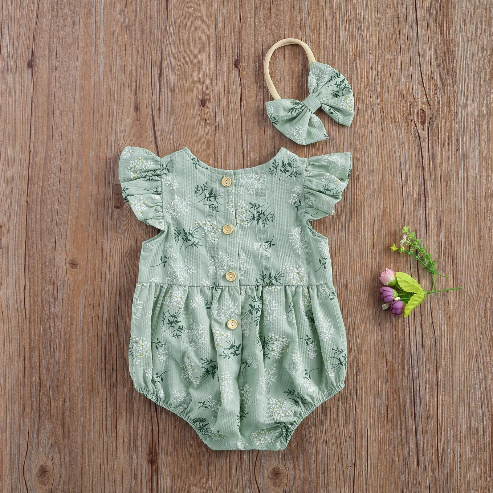 Neugeborenen Baby Mädchen Strampler Rüschen Baumwolle Baby Mädchen Kleidung Frühling Sommer Drucken Overalls 2pc Outfits Sunsuit Baby Kleidung