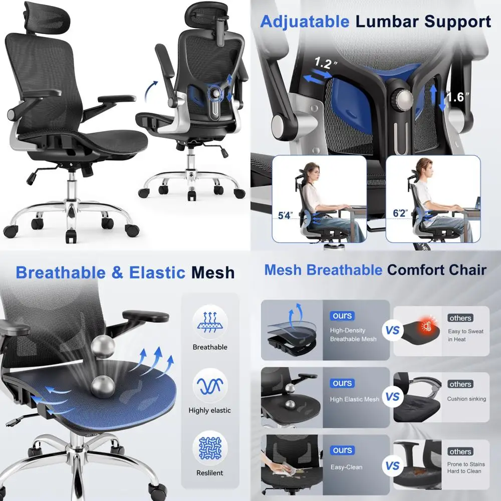 

Ergonomic Mesh Chair with 3D Adjustable Armrests, Headrest, Lumbar Support, and Rocking Feature - Certified by SGS