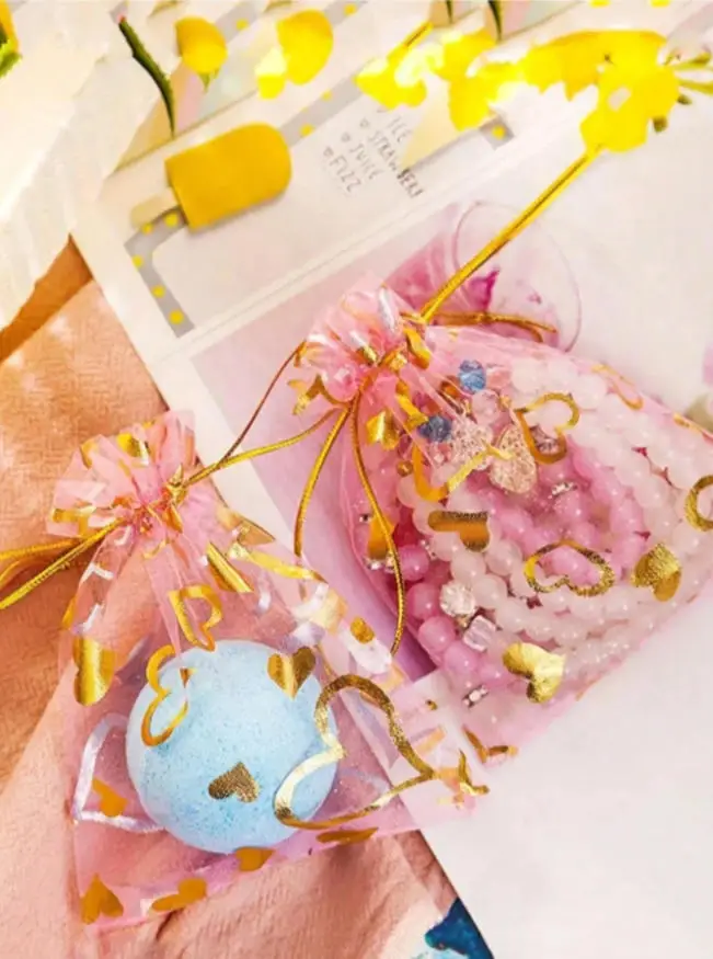 100/20 pcs set, Moon Star Pink Striped Silk Bag - Suitable for storing jewelry, as a party gift, applicable for weddings an
