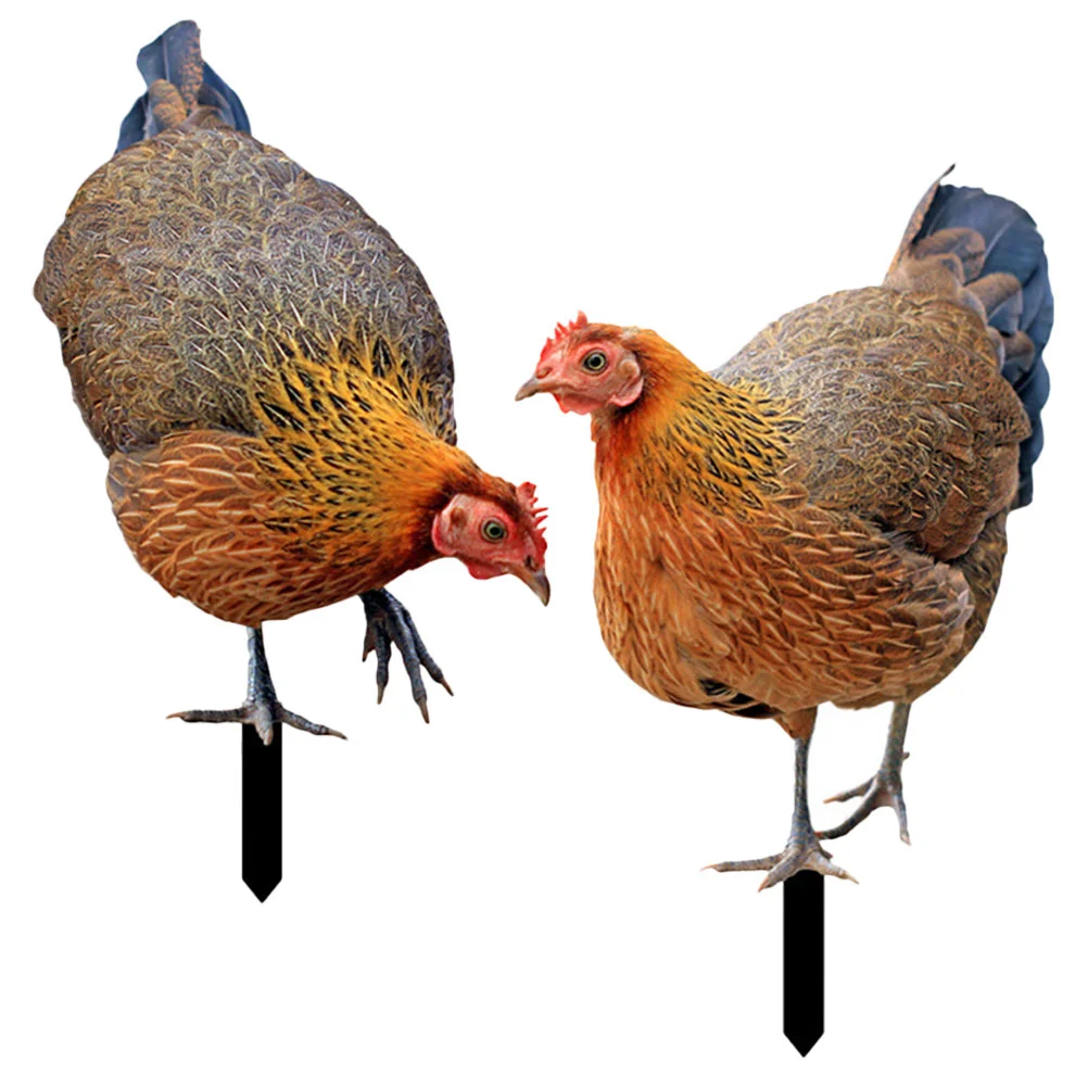 

2 Pcs Hen Decorative Garden Inserts Signs Outdoor Lawn Decoration Stakes Chicken The Ornament Decorations for Patio and Yard