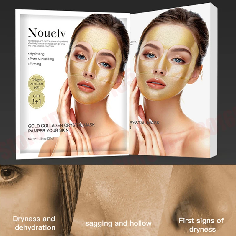 24K Gold Collagen Split Mask Split Top Bottom Design Multi-Collagen Essence Firms  Deeply Moisturizes Suitable  All Skin Types