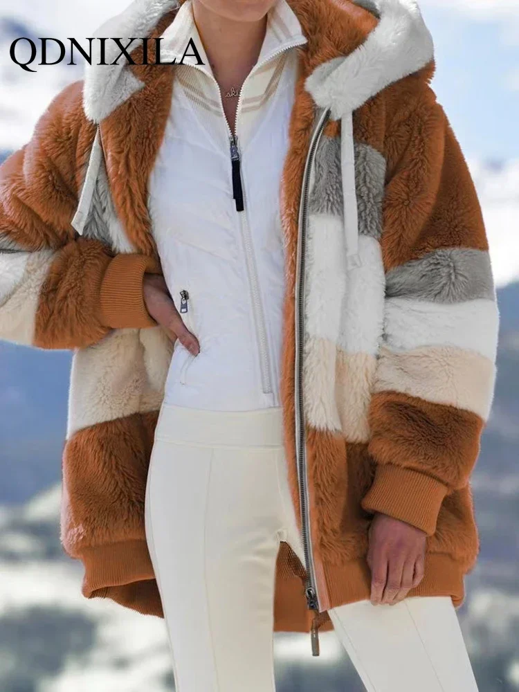Nuovo In autunno inverno caldo peluche tasca con cerniera giacca allentata con cappuccio donna felpa con cappuccio cappotti Oversize felpe con