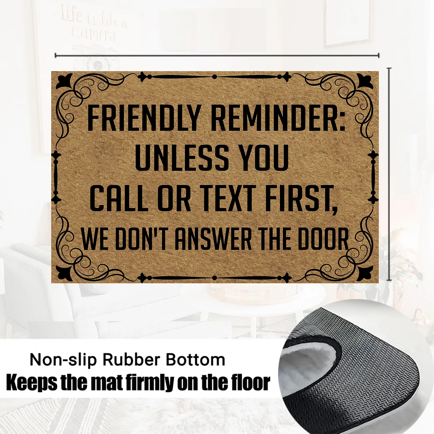 Doormat Friendly Reminder Unless You Call Or Text First We Don't Answer The Door Mat Rubber Non-Slip Entrance Rug Floor Mat