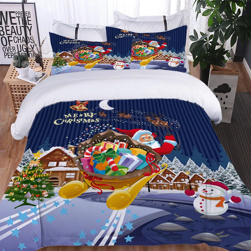 

Santa Elk 3-piece bedding, Duvet cover, single, double, Bedroom Decoration Christmas gift, light, Comfortable 3D,3-piece Set