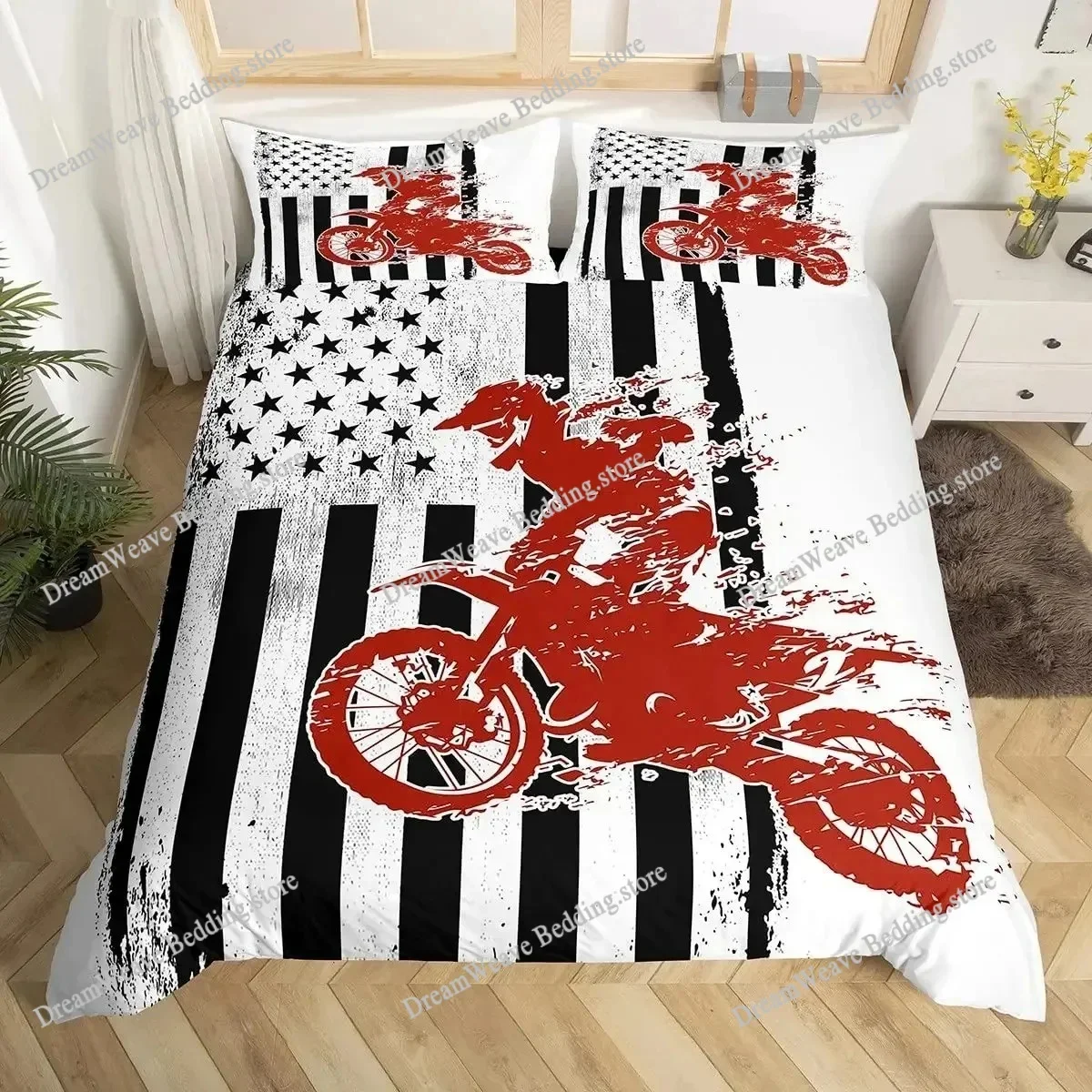 Dirt Bike Comforter Cover, Sports Biker Motocross Racing Theme Duvet Cover Set For Teen Boys Decorative Bedding Sets Luxury Gift