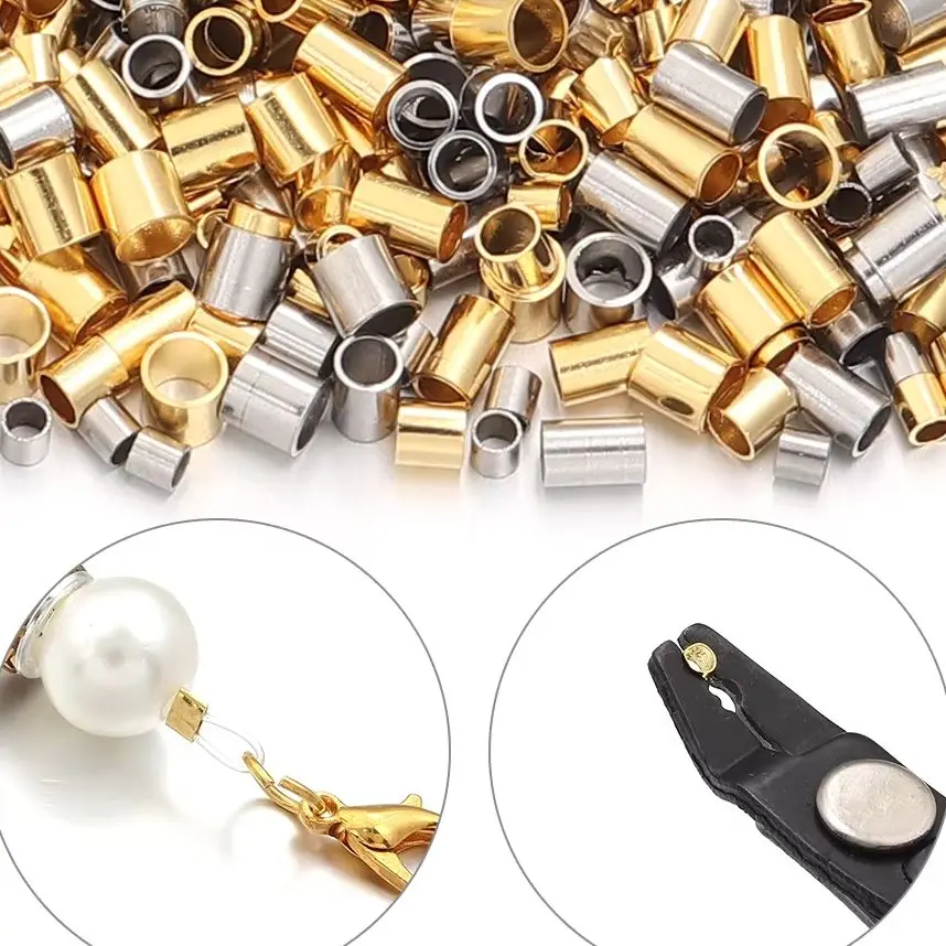 50/100pcs 1.5/2/2.5/3mm Stainless Steel Crimp Tube Beads Big Hole Spacer Stopper Beads For DIY Bracelet Necklace Jewelry Making