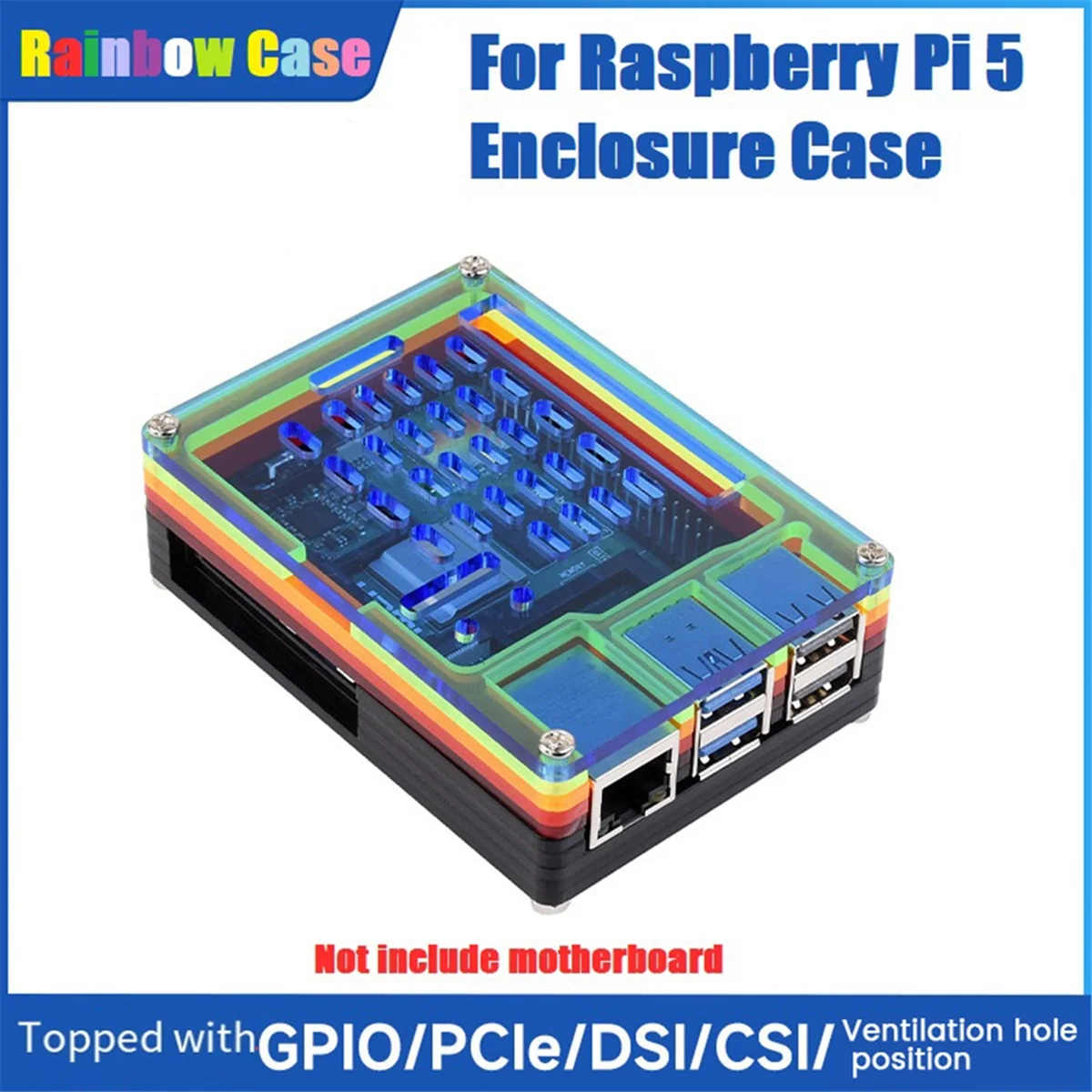 AT87-pour Raspberry Pi 5 boîtier boîtier Transparent arc-en-ciel étui de protection GPIO PCIe DSI CSI A