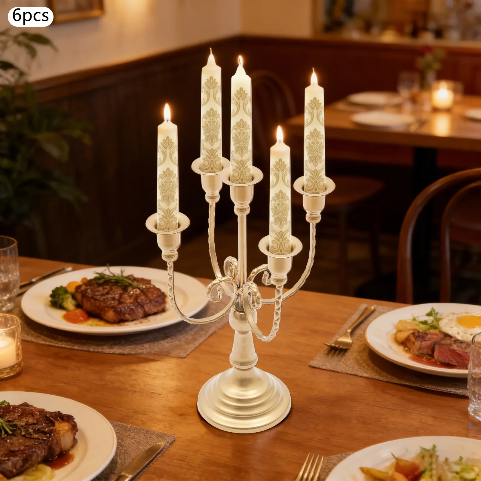 Candle Holders Candle Lanterns 6PCS 5-Head Vintage Iron Craft Rust Proof Golden Candle Stand Set Elegant Home Decoration Lighting