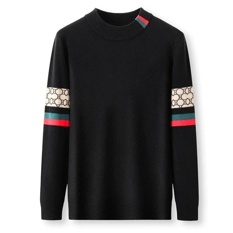 High end Luxury Brand Men's Knitted Sweater Winter New European Exquisite Striped Jacquard Leisure Fashion round neck Pullover