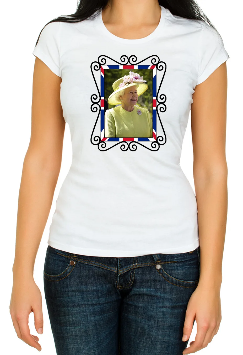 Great Britain Queen Elizabeth II White 3 4 T Shirt Woman k318