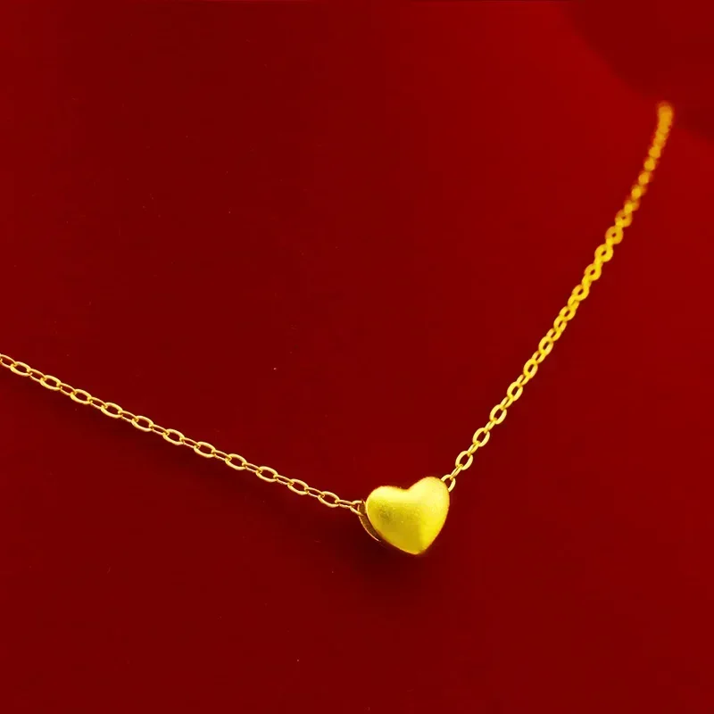 

9999 Real Gold 24K Fashion Matte Small Love Necklace Japanese and Korean Women's Collarbone Necklace