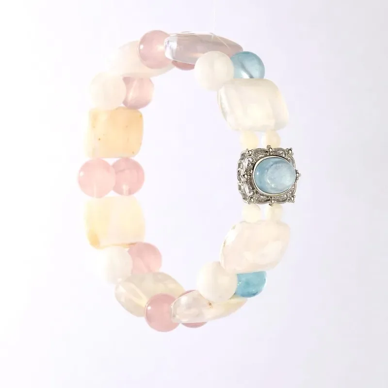 Aquamarine Magic Box Original Design Fashion Fresh Bracelet Natural Powder Crystal White Snowflake Ghost Hand Crystal