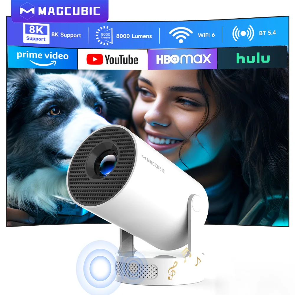 Magcubic HY300 Pro + Ultra Projektor 8K 720P Android 14 mit WiFi 6 BT5.4 Auto Vertical Keystone 5W Lautsprecher für Zuhause im Freien