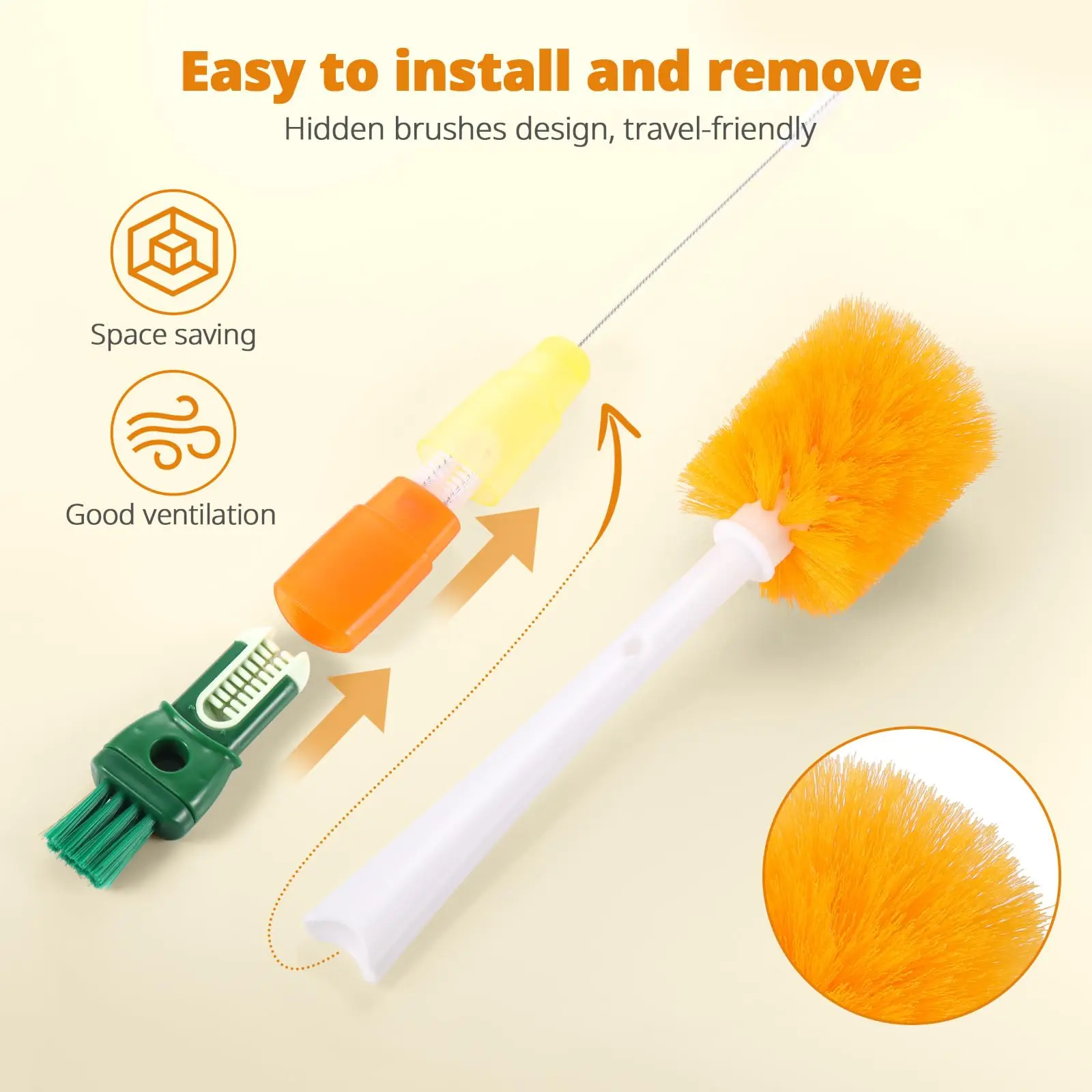 4/5 in 1 Water Bottle Cleaning Brush Detachable Long Handle Scrubber for Sippy Cup Cap Gap Baby Bottles Kitchen Cleaning Tool