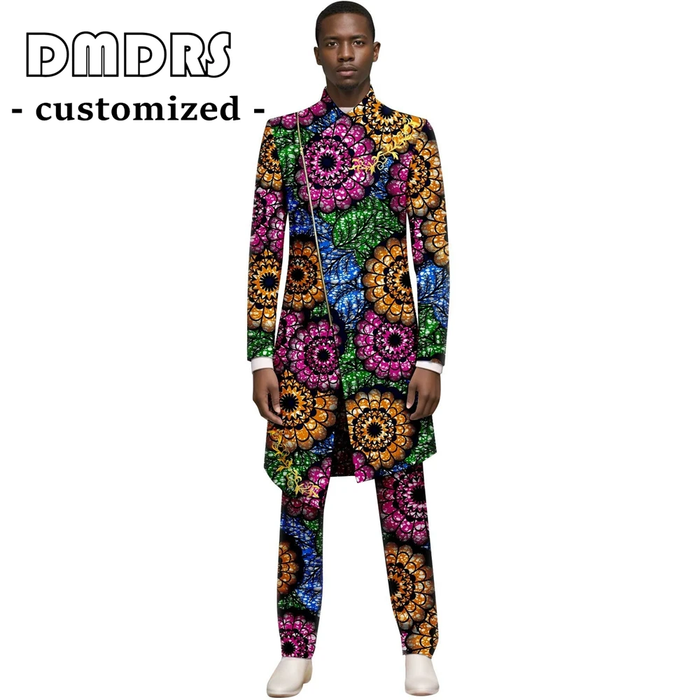 Setelan Jas Pria Premium Motif Afrika 2PC Custom Tailored Ankara Blazer & Celana untuk Pernikahan XS-6XL Pakaian Fashion