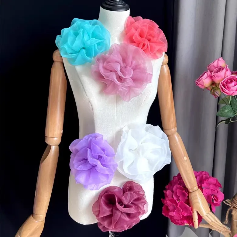 12CM color big flower organza three-dimensional flower performance dress runway headflower designer rose accessories