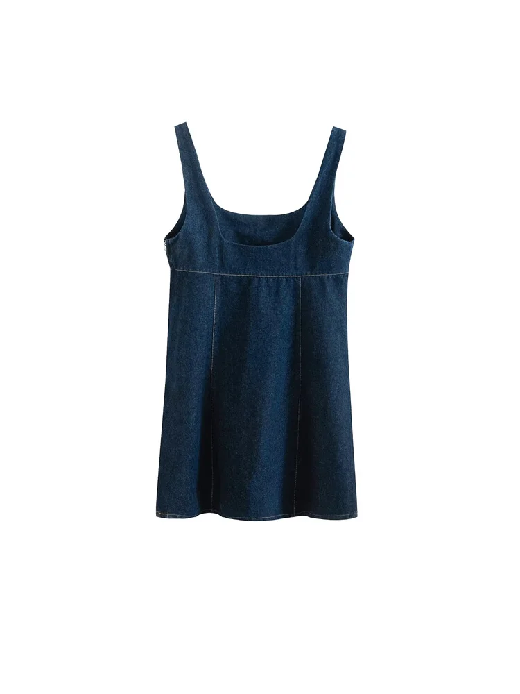 เดรสยีนส์แฟชั่นผู้หญิง คอเหลี่ยม สายกว้าง ชุดเดรสสั้น ชุดเดรสผู้หญิง