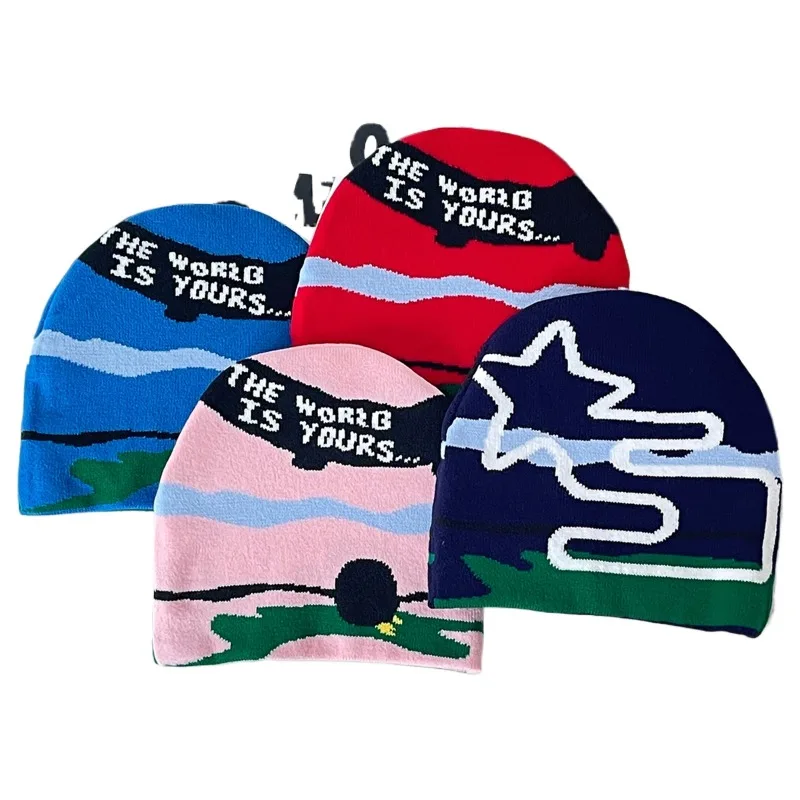 

Printed Pattern Double-sided Knitted Hat Casual Trend Borderless Hat Pullover Hat Warm Dome Soft Hat Winter Hat Fashionable