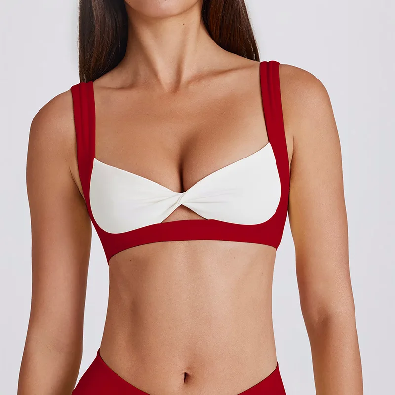 

Women's Color-blocking Yoga Bra Quick Drying Sports Underwear Gym Push Up Workout Knotted Halter Strap Top Running Fitness Bras