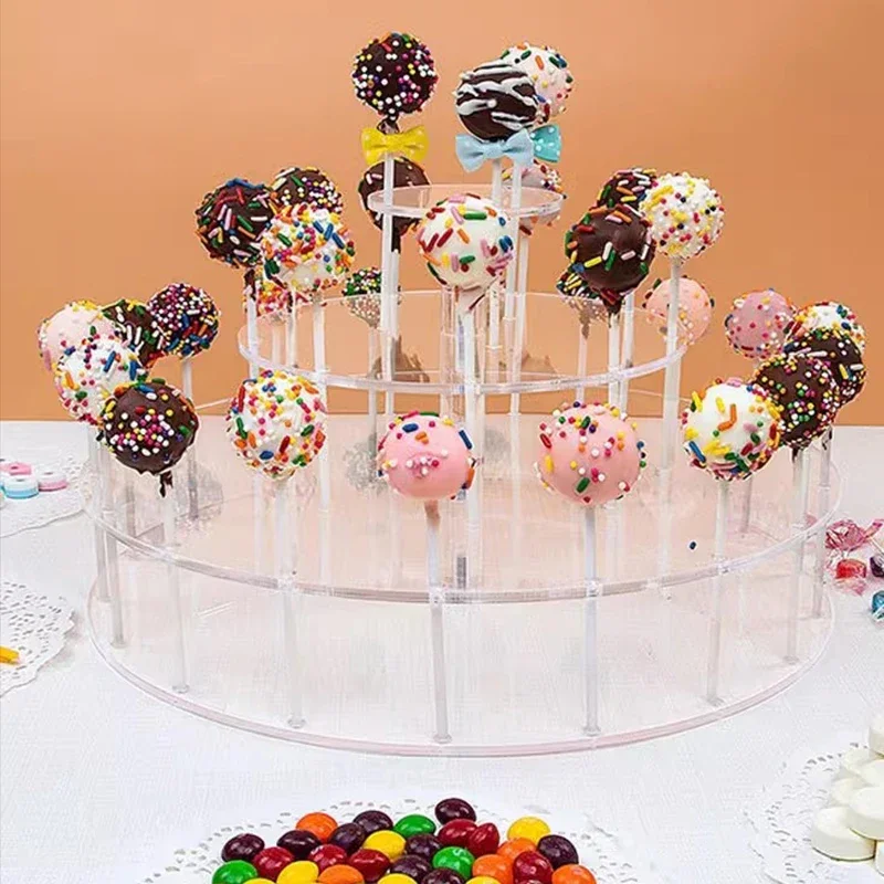 4-Tier Acrylic Lollipop Stand 31 Hole Transparent Round Lollipop Display Detachable Party Cake Lollipop Stand Candy Holder