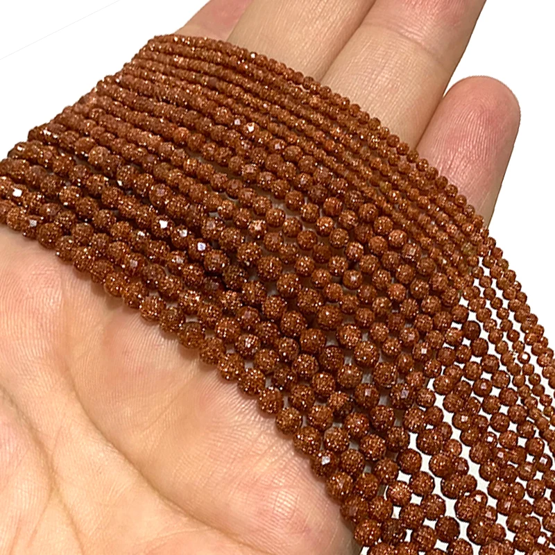 Natural Small Faceted Golden SandStone Beads Loose Round 2 3 4mm For Jewelry Making DIY Bracelet Earrings Accessories