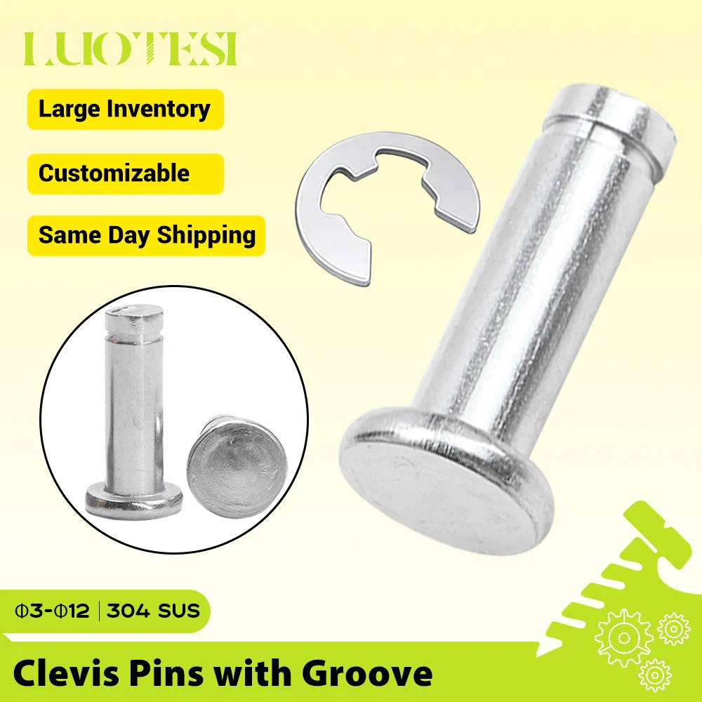 Pino de Clevis de Cabeça Plana com Anel de Retenção em Aço Inoxidável 304 M3 M4 M5 M6 M8 M10 M12, Pinos de Clevis com Ranhura, Cavilha de Posicionamento