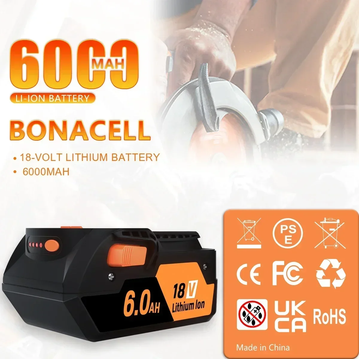 18V 6.0AH Lithium-Ion Battery For RIDGID AEG R840087 R840085 L1815R L1850R L1830R R840083 Series Cordless Power Tool