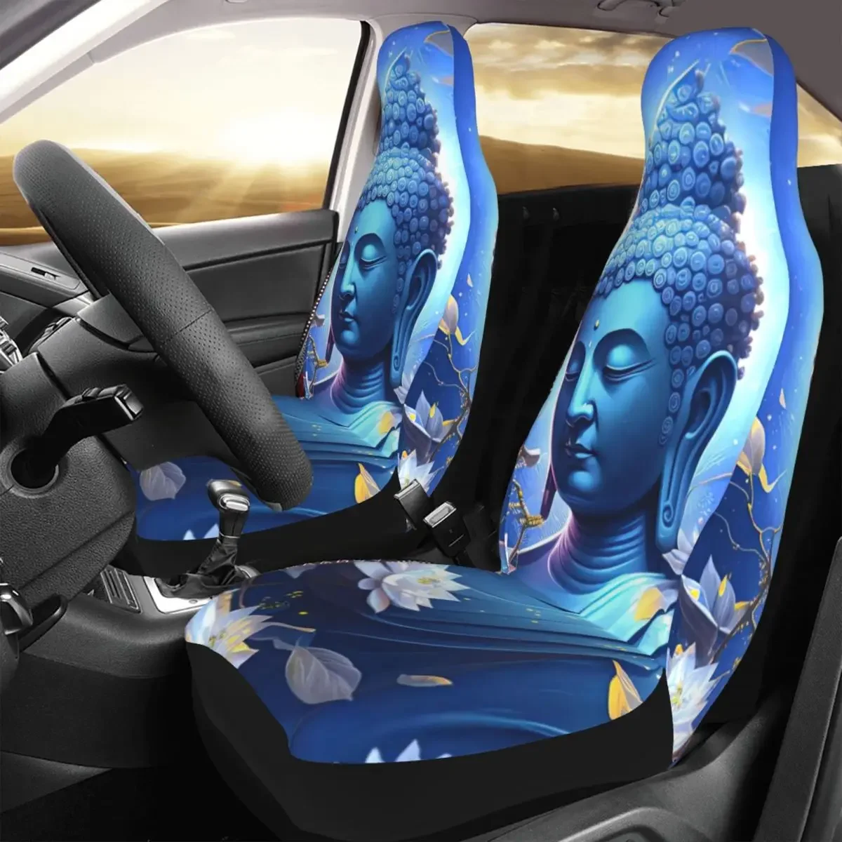 Buddha Art Drawing Car Seat Cover Custom Printing Universal Front Protector Accessories Cushion Set