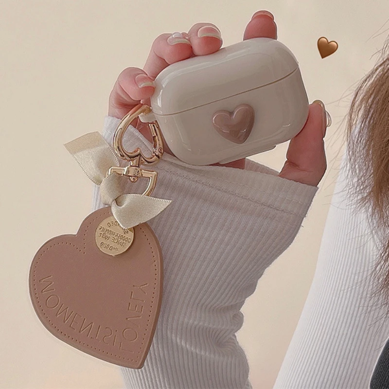 Korean Fashion Heart Car Key Chain Earphone Set Pendant Backpack Bag Pendant Leather Key Chains for Women