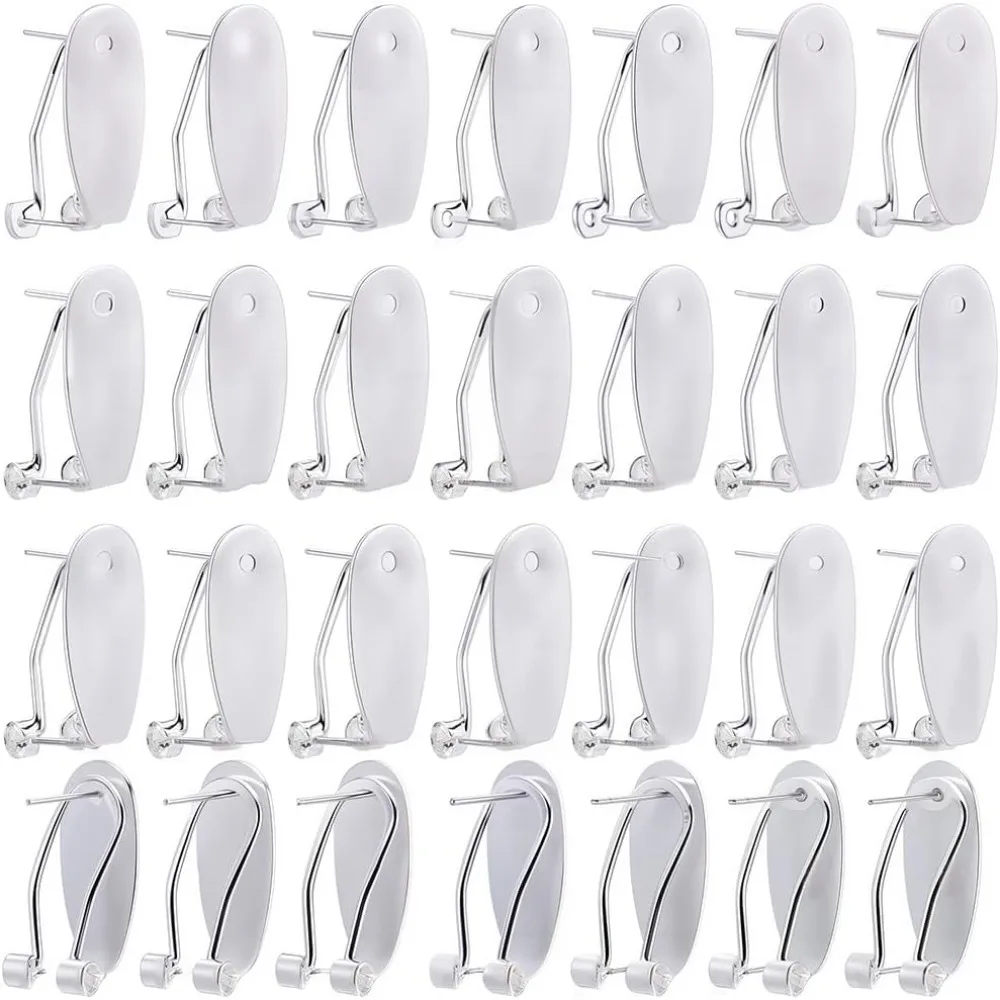 

30Pcs Earring Post Clips fingernail Earring Posts French Brass Silver Stud Earring Blank with Flat Pad Posts Findings for kit