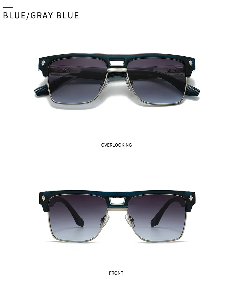 SHAUNA Übergroße Halbrahmen-Sonnenbrille mit Doppelbrücke, Retro-Herren-Quadrat-Sonnenbrille, Modische Luxus-Damen-Sonnenbrille mit Nieten, Trendige UV400-Schutzgläser – Detail 10