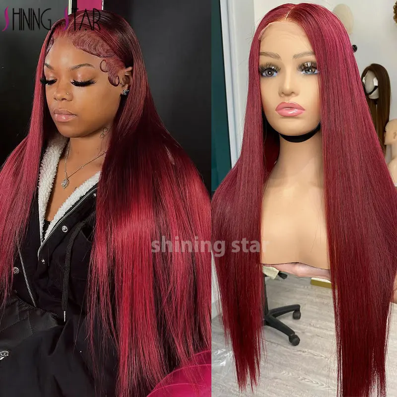

13X6 Hd Lace Frontal Human Hair Wig Cherry Red Straight Wigs Burgundy Color Lace Frontal Wig 13X4 Red Lace Front Human Hair Wig