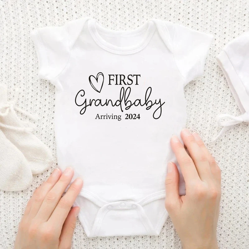 

First Grandbaby Arriving 2024 Baby Announcement Newborn Baby Bodysuit Clothes Funny Cute Toddler Infant Jumpsuits Outfits