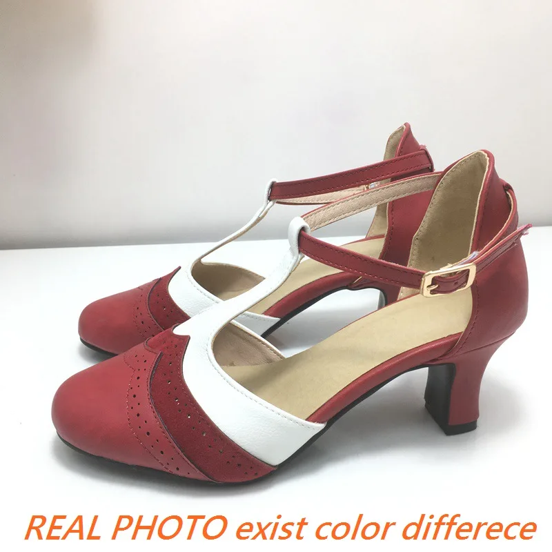 REAVE CAT Vintage Women Sandals Round Toe High Heels T-strap Mixed Color Big Size 46 47 48 Leisure Daily Female Summer Shoes