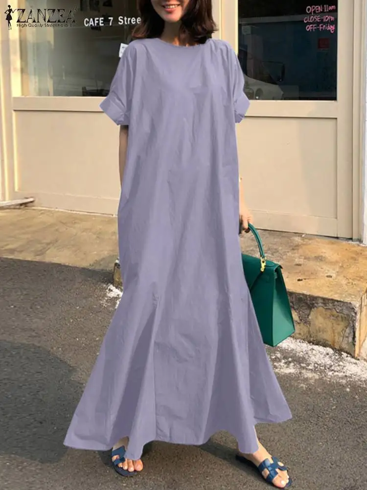 2023 ZANZEA Fashion Short Sleeve Dress Solid Women Elegant Maxi Vestido Summer Casual Ruffles Sundress Femme Holiday Party Robe