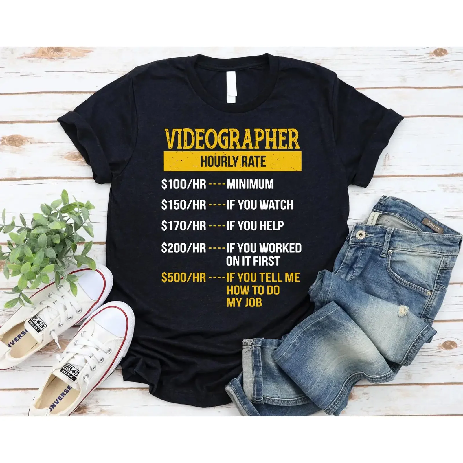 Videographer Hourly Rate T Shirt Funny Video Editor Humor Filmmaker Camera Operator  vintage Washed Unisex designer clothes