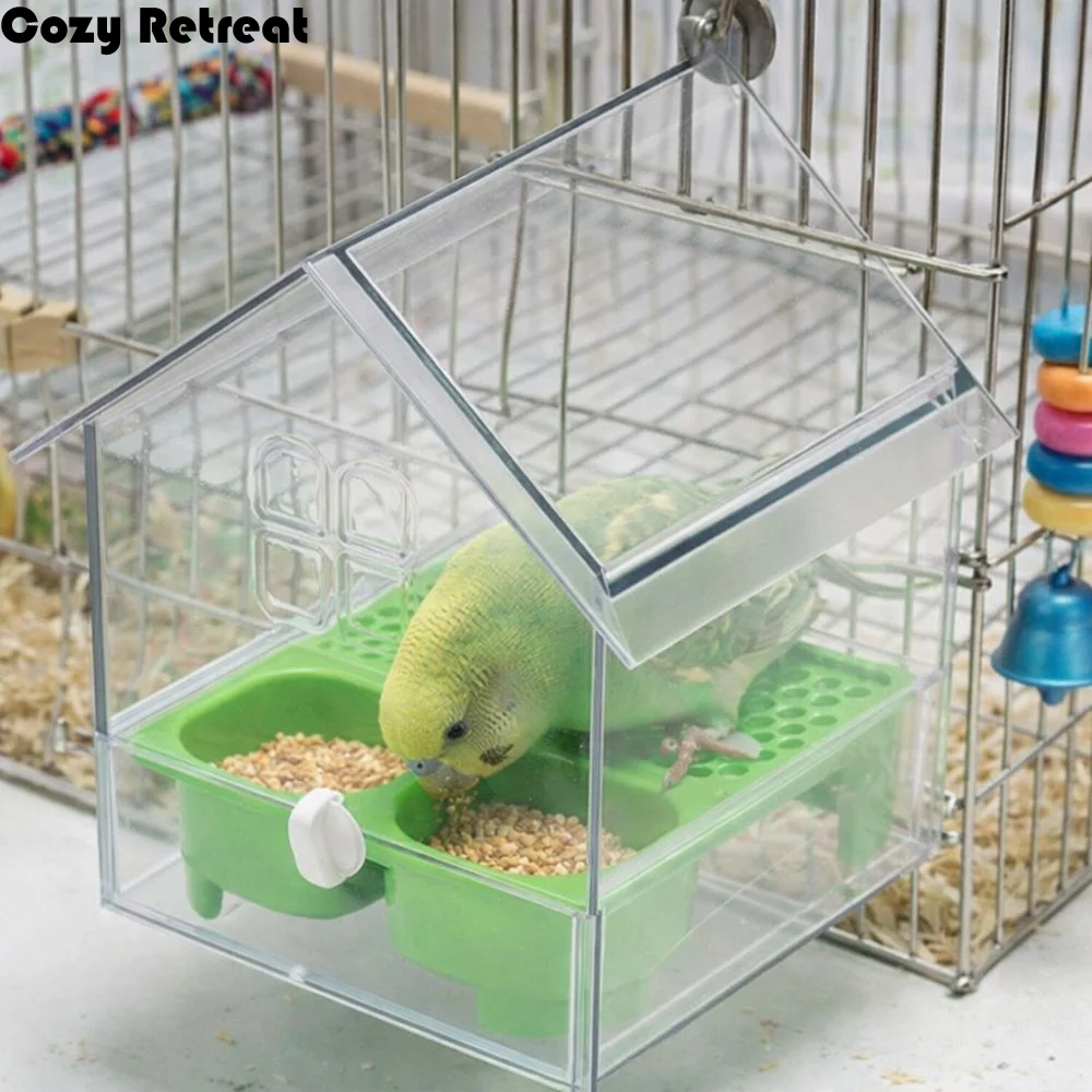 

Многофункциональная пластиковая кормушка-купальня для птиц с защитой от рассыпания корма, прозрачная, выдвижная, внешняя