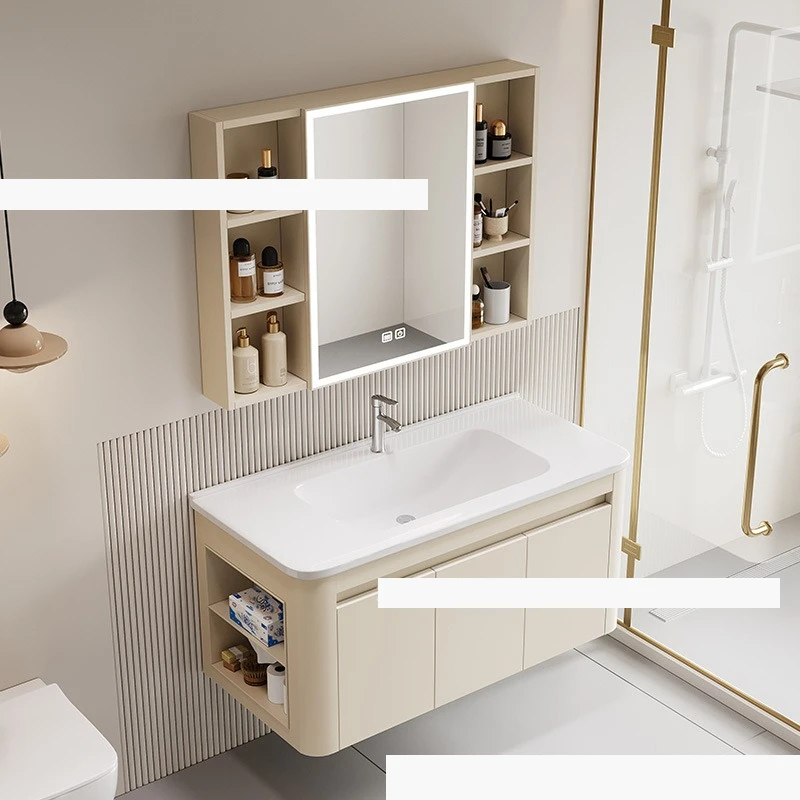 Source manufacturer Cream wind bathroom cabinet combination Honeycomb aluminum side cabinet Wash basin cabinet Face ceramic inte