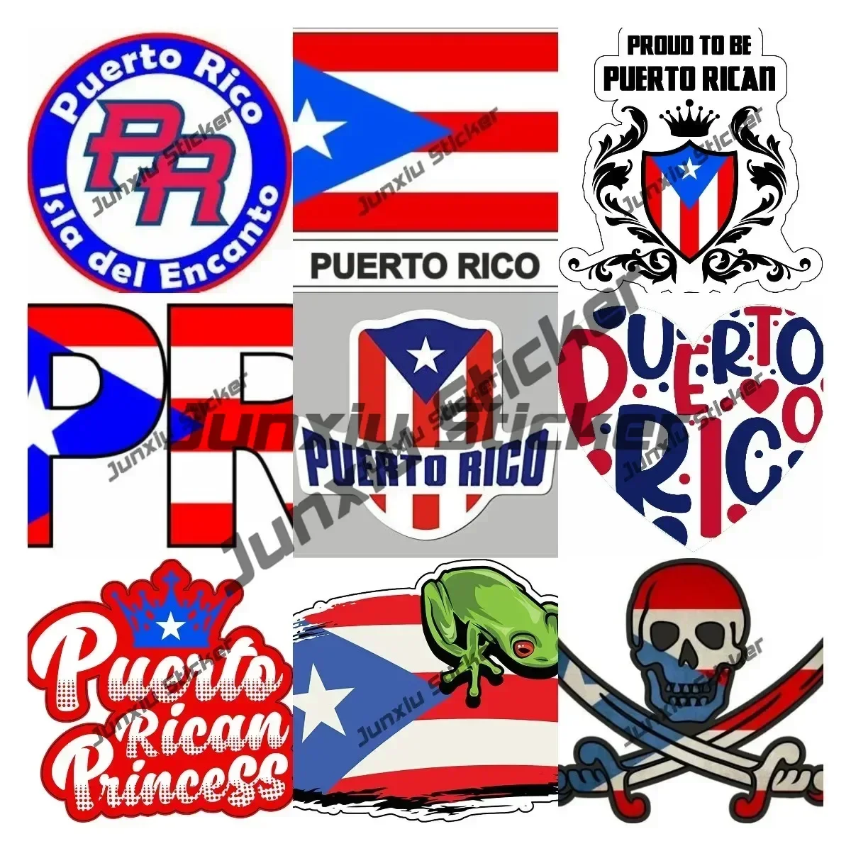 

Puerto Rico Flag Frog Bumper Sticker Country Code PR UV Protected Vinyl Waterproof Decal Automotive Accessories Decoration