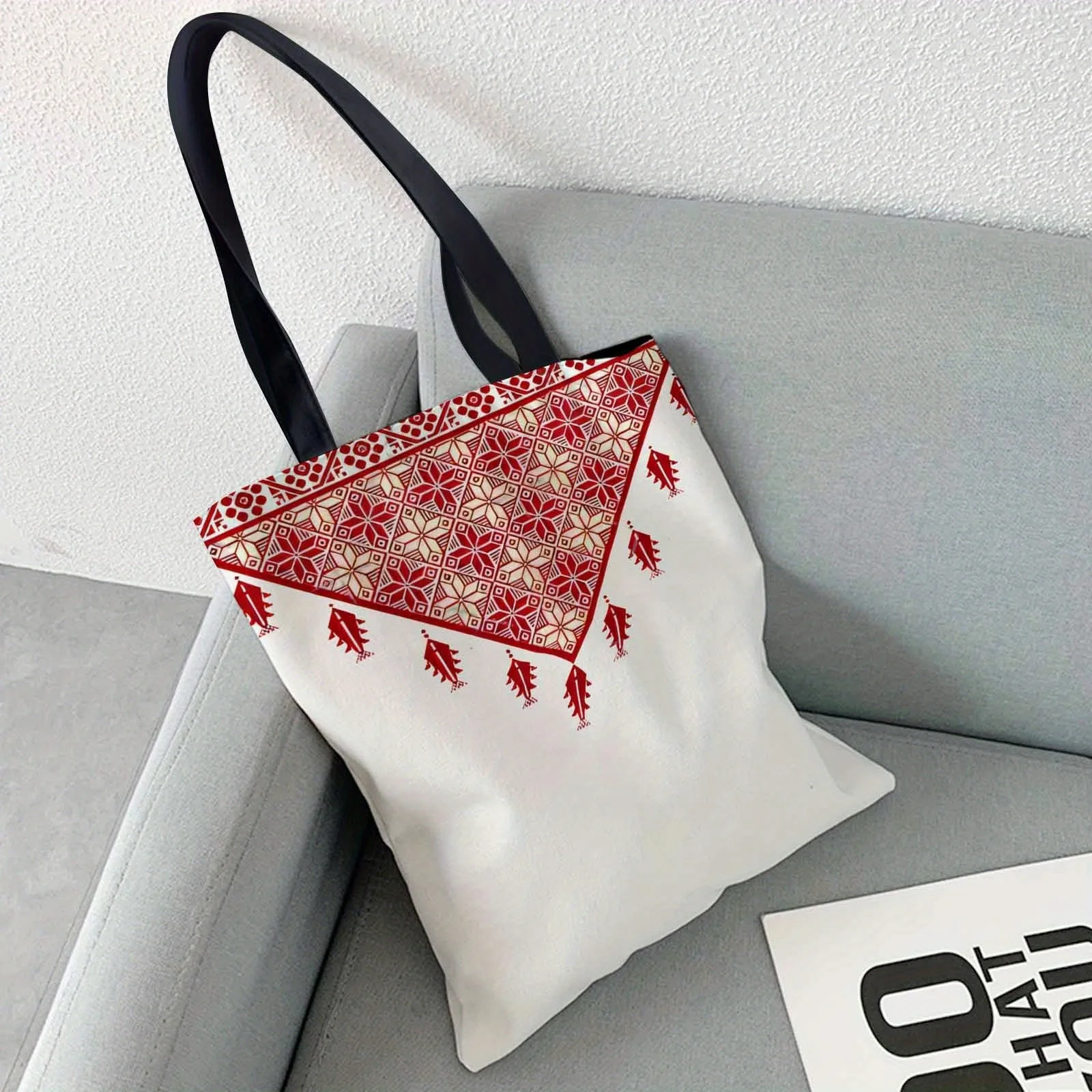 1pc Polyester Keffiyeh Scarf Checkered Pattern Print Tote Bag Cute Shoulder Bags For Outdoor School Shopping Storage Pouch