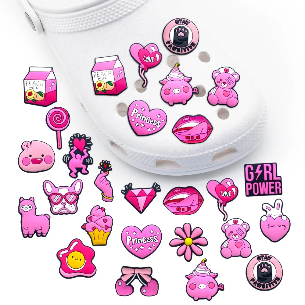 Cute 1PCS Cartoon Pink Heart Toy bear Shoe Charms DIY Croc PVC Accessories Decorate Girls Women Party Ins Girly Style Gifts