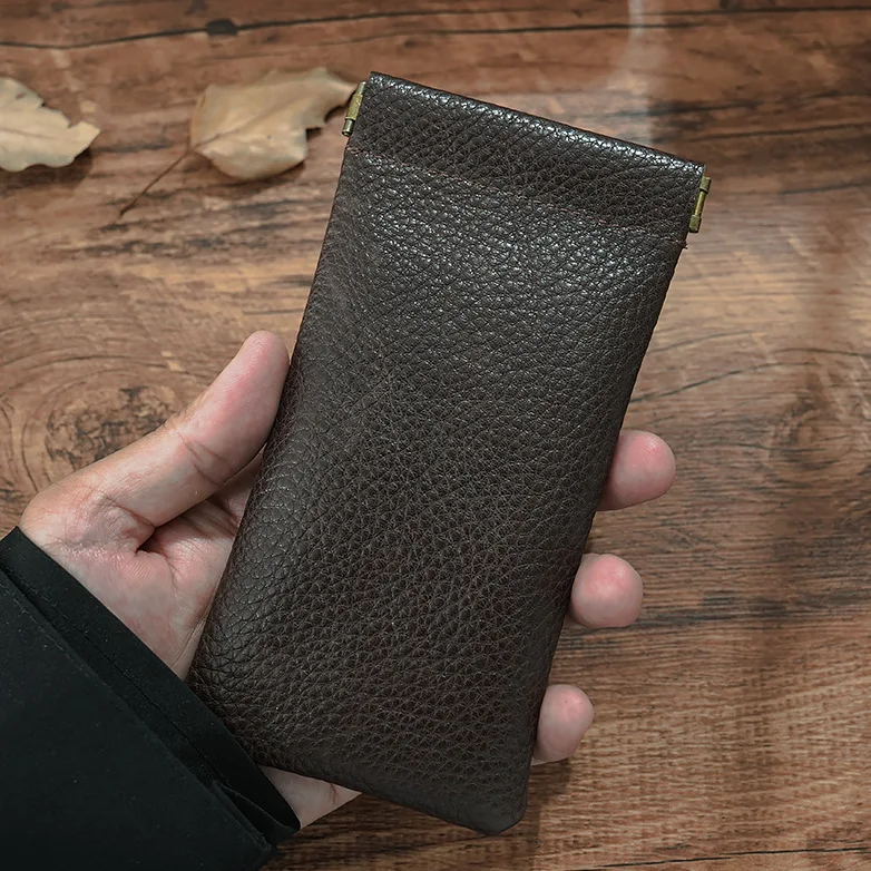 

Fromthenon Plant Blend Cowhide Glasses Bag Small Pen Bag Men's and Women's Portable Storage Bags Glasses Protective Cover Closed