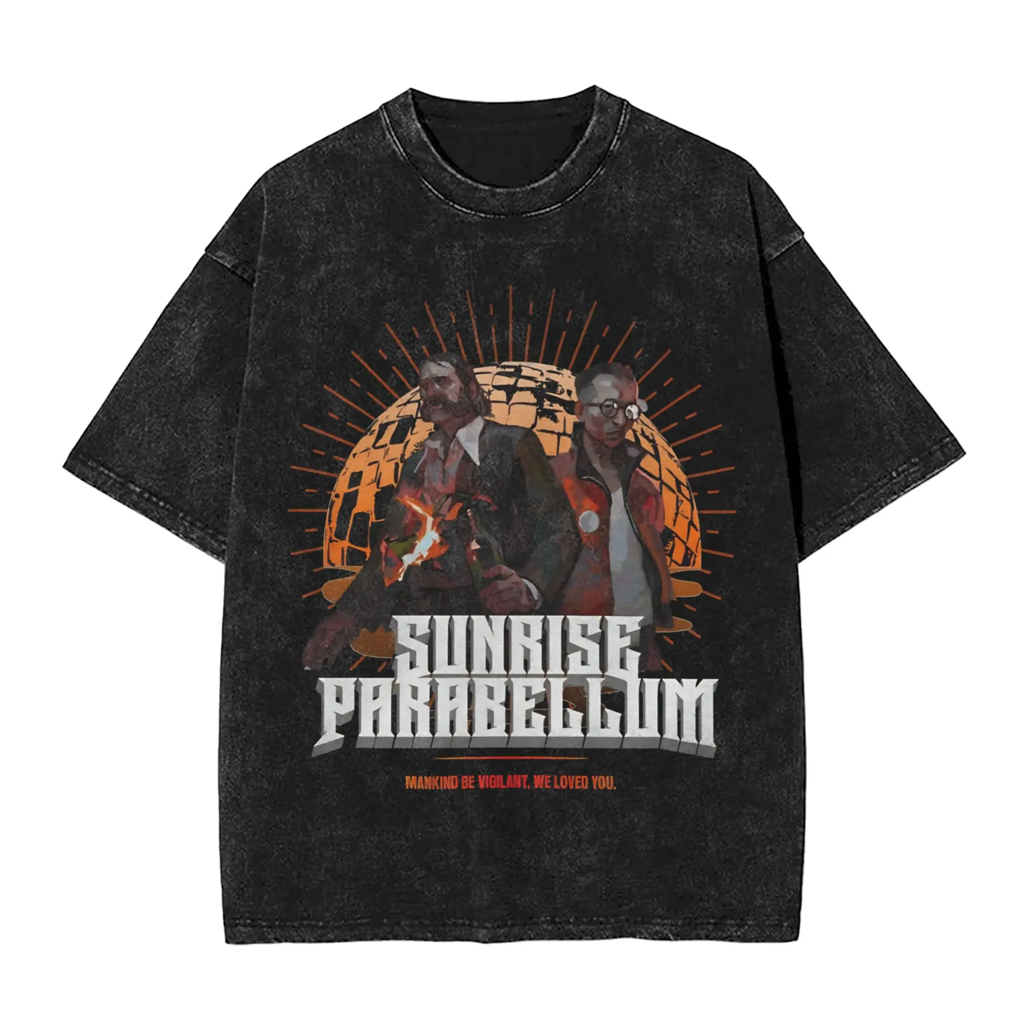 Harajuku Washed Shirts Sunrise Parabellum Disco Elysium Game Merch Vintage T Shirt Oversize Streetwear Short Sleeve Printed Tee