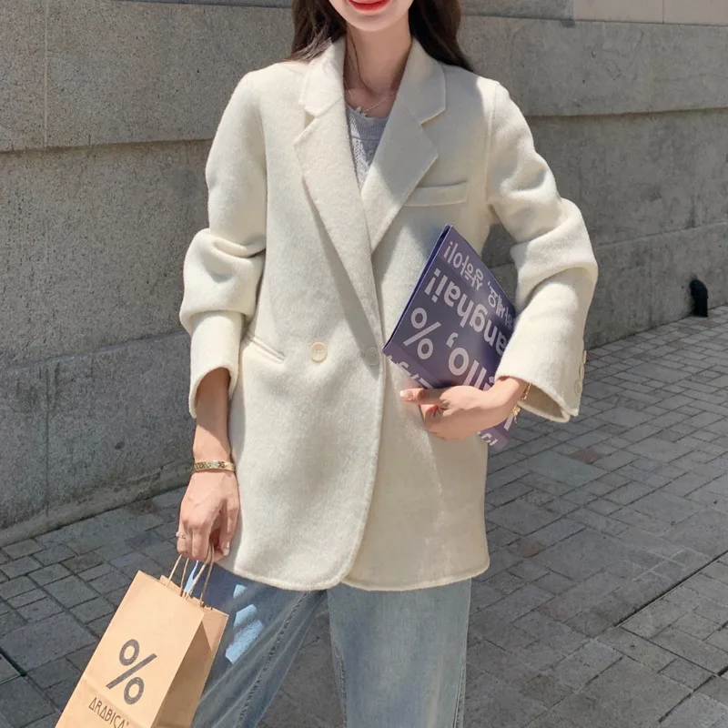 WHTREND Nuovo Autunno E Inverno Blazer di Lana Per Le Donne Versione Coreana Colletto Dentellato Giacca Doppio Petto Cappotti WH1410