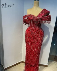 Eleganckie czerwone koraliki frędzle suknia ślubna arabska kobieta syrenka długi suknia wieczorowa na przyjęcie vestido festa feminino luxo formalny nowy