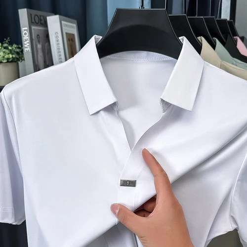 Camiseta de manga corta de seda de hielo de alta calidad top con solapa para hombre diseño de marca moderno polo informal de verano transpirable y sedoso fresco