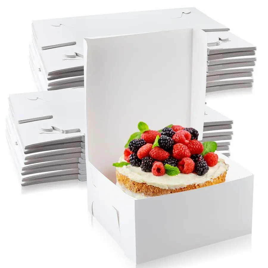 

50 Pack 12 x 12 x 6 Inch White Cake Boxes Cardboard Bakery Boxes for Pie Pastry Cookie
