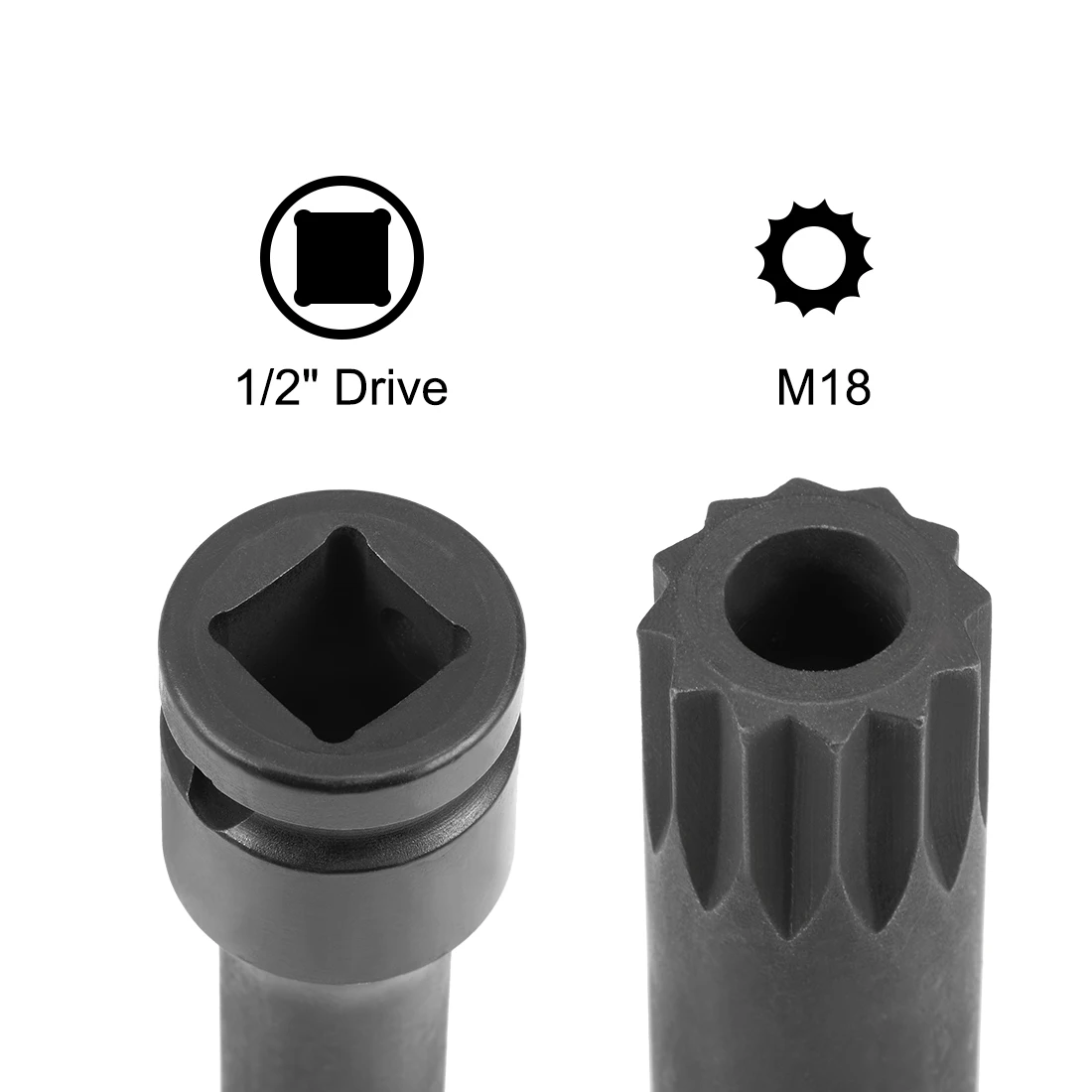 Uxcell 1/2インチドライブm16m17 m18インパクトソケットcr-mo鋼78mm長さ、自動車修理用の穴付き