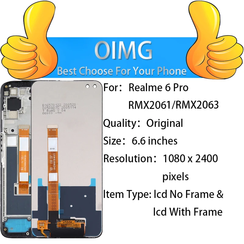 For OPPO Realme 6 Pro Original LCD Display with Frame Touch Screen Digitizer Assembly, Replacement Parts,RMX2061, RMX2063