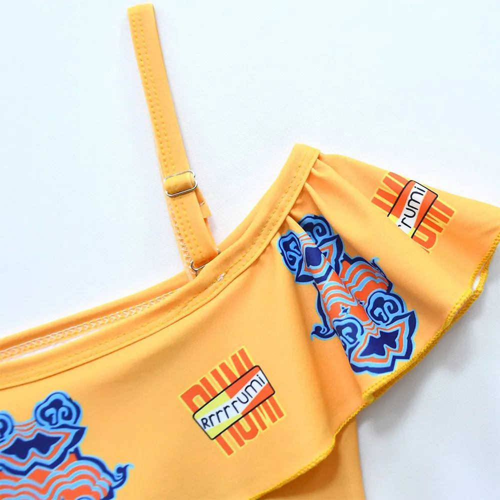 Demon Hunter of KPop Rumi Cosplay Yellow Children's Swimsuit Swimming Cap Outfits Kids Girls Halloween Swimwear Party Beach Suit